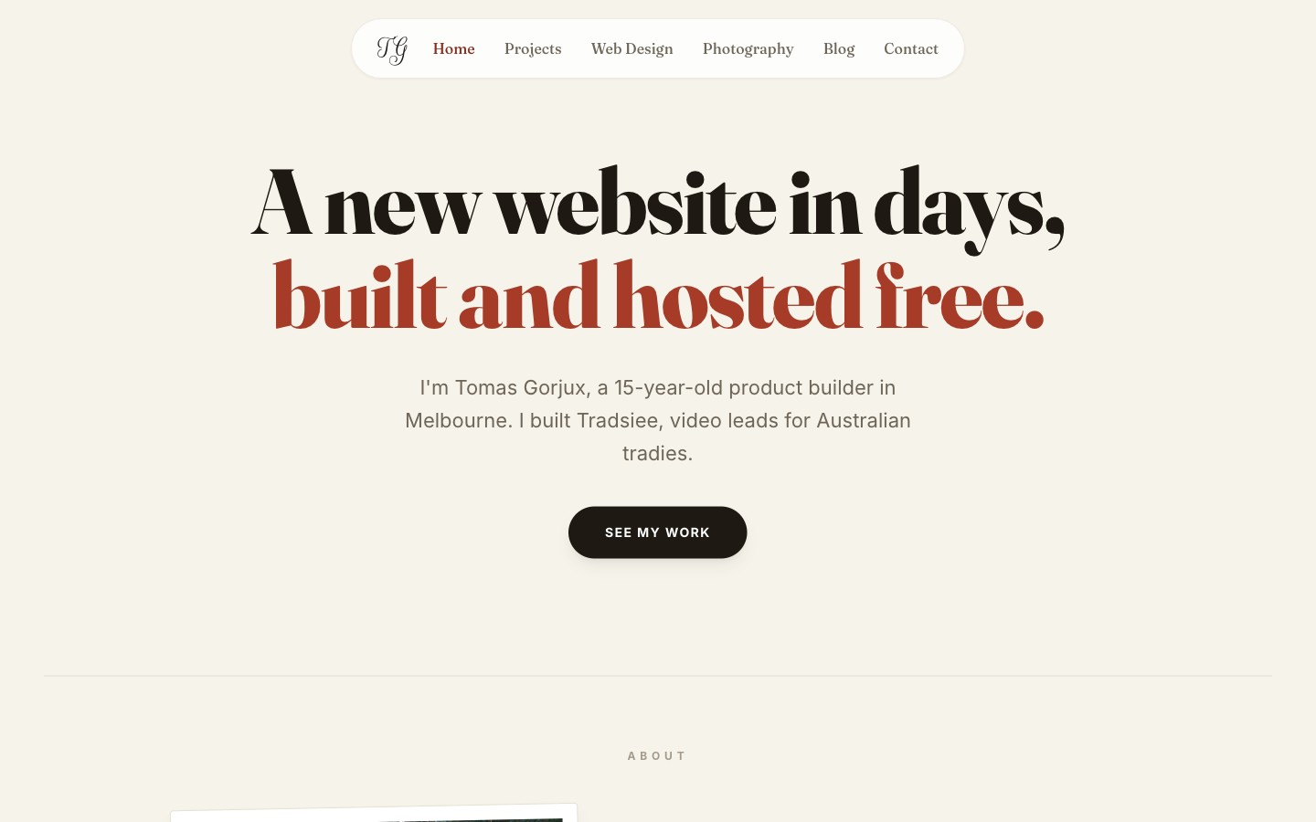 Homepage of tomas.gorjux.net, the personal site of designer Tomas Gorjux